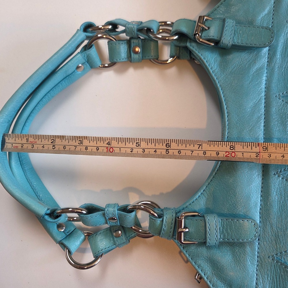 Cynthia Rowley Teal Blue Leather Scalloped Mermaid Scale Hobo Shoulder Bag - Picture 7 of 8
